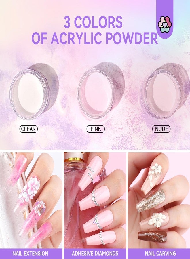 SAVILAND Acrylic Nail Kit for Beginners: Clear Nudes Pink Acrylic Powder and Liquid Set with #12 Acrylic Nail Brush Cuticle Oil Pen Forms Tools Extension Nail Kit with Everything Home DIY - Image 3